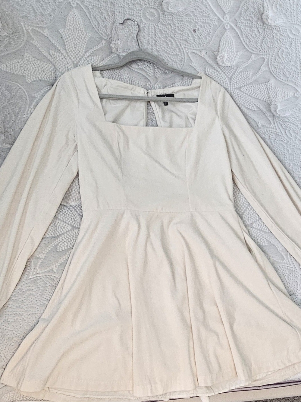 Lulu's Cream Square-Neck Long Sleeve Fit-and-Flare Dress